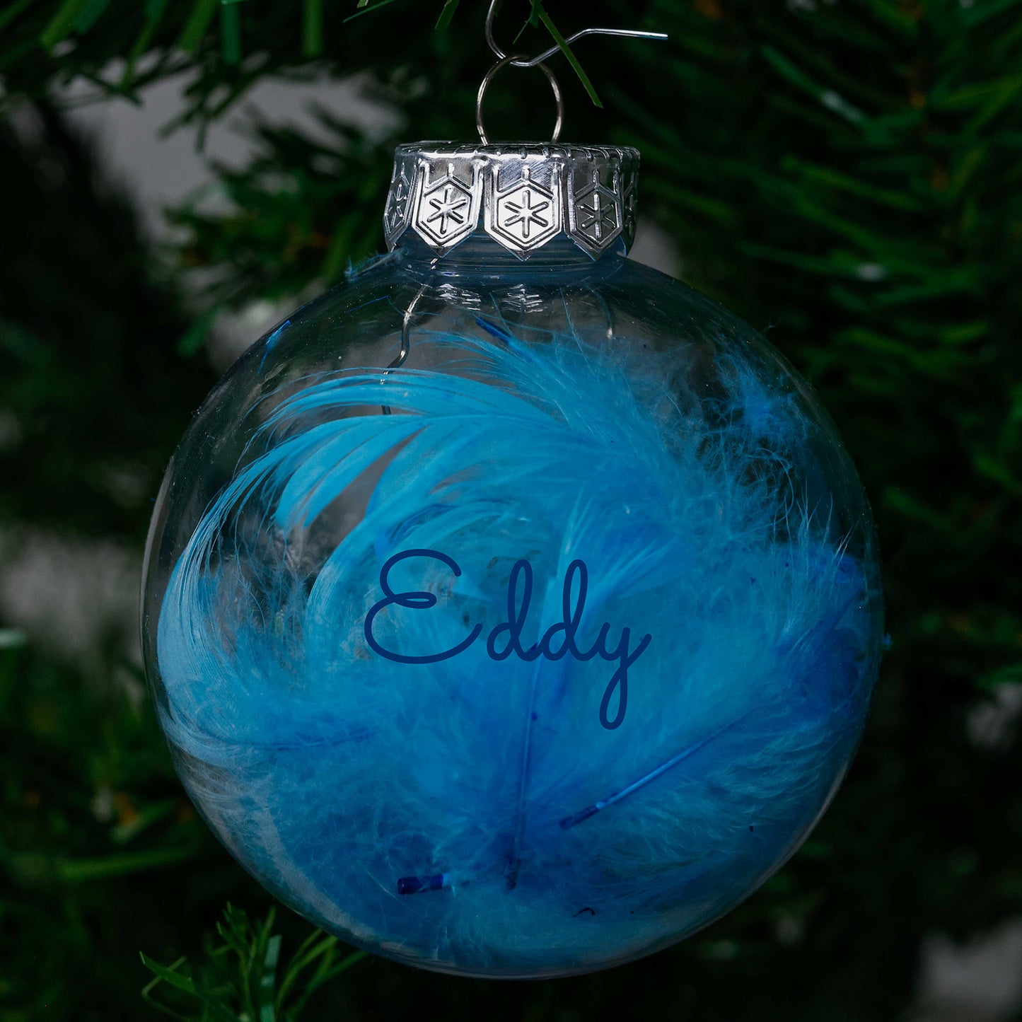 Kerstbal Blauwe Veertjes - Naam