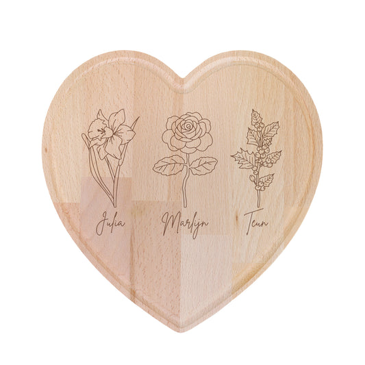 Snijplank hart - Geboortebloemen