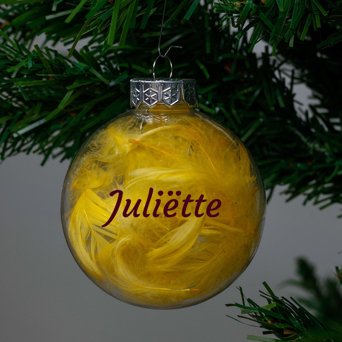 Kerstbal Gele Veertjes - Naam