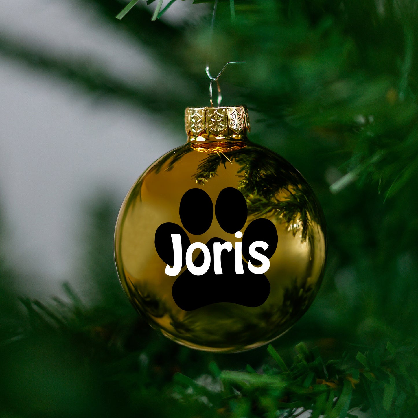 Kerstbal Goud Glans - Naam + Pootje