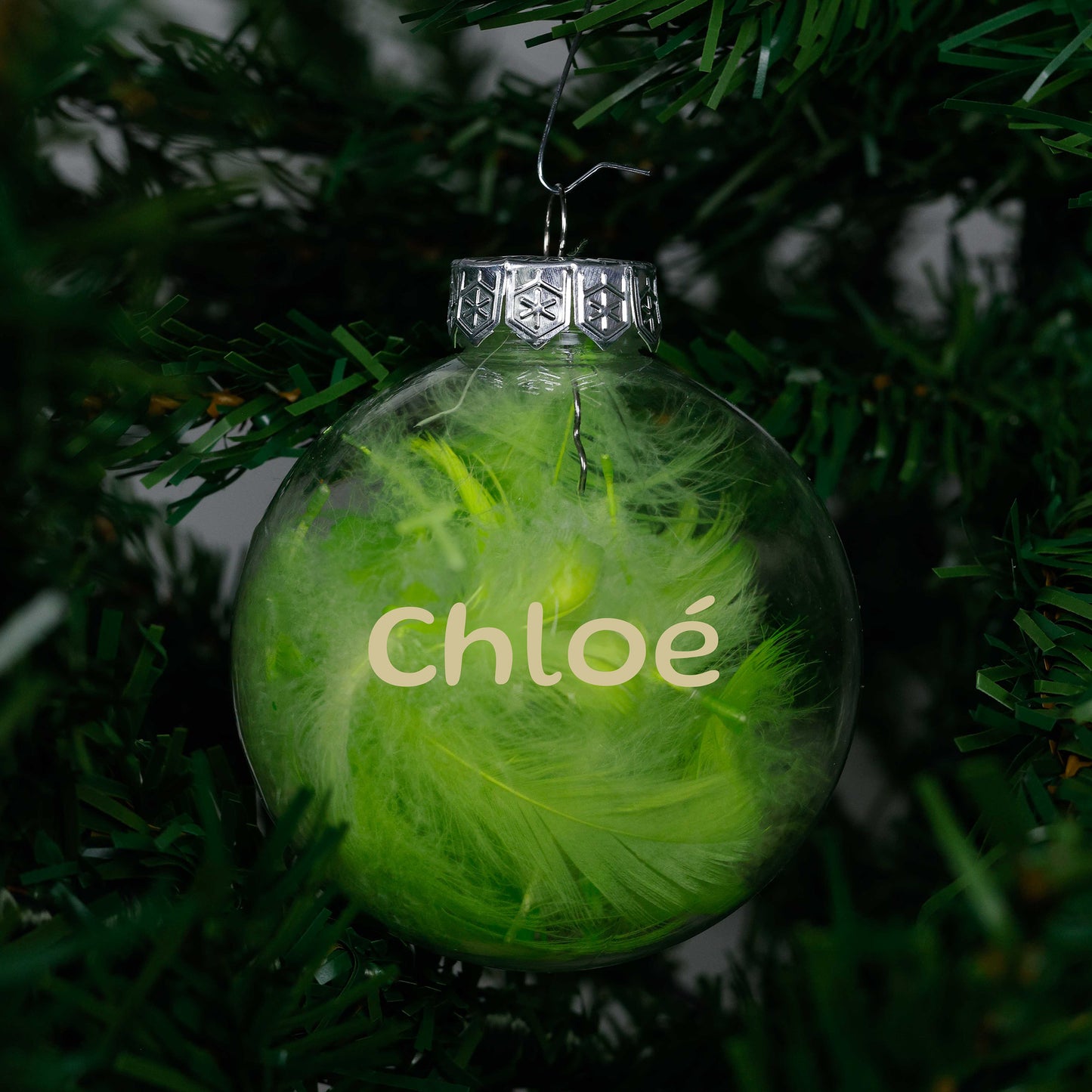 Kerstbal Groene Veertjes - Naam