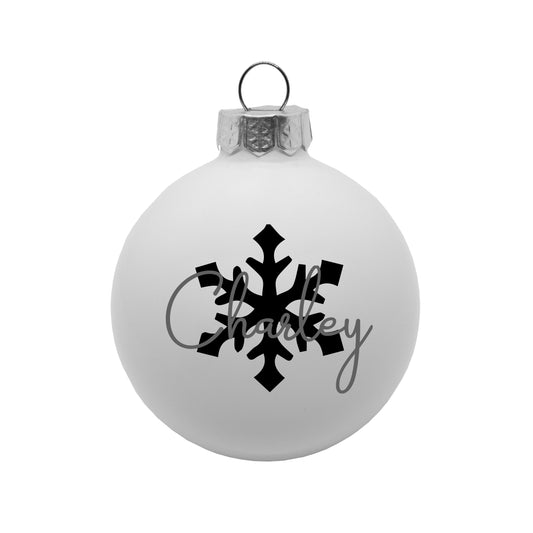 Kerstbal Wit - Naam + Sneeuwvlok