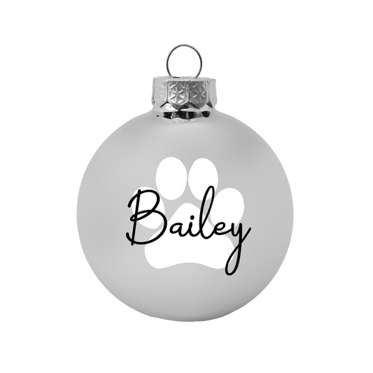 Kerstbal Zilver Glans - Naam + Pootje