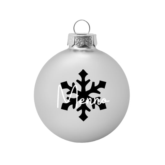 Kerstbal Zilver Glans - Naam + Sneeuwvlok
