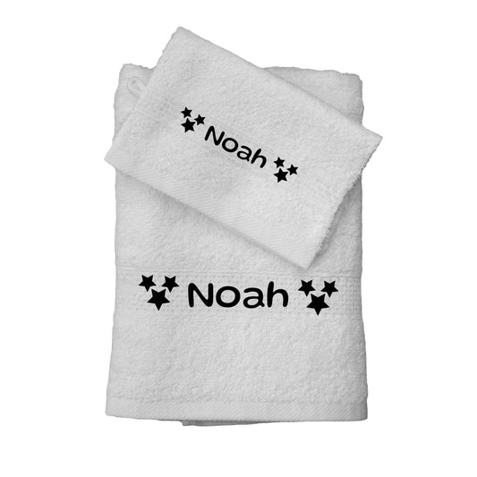 Set: Handdoek + Washandje met naam bedrukt