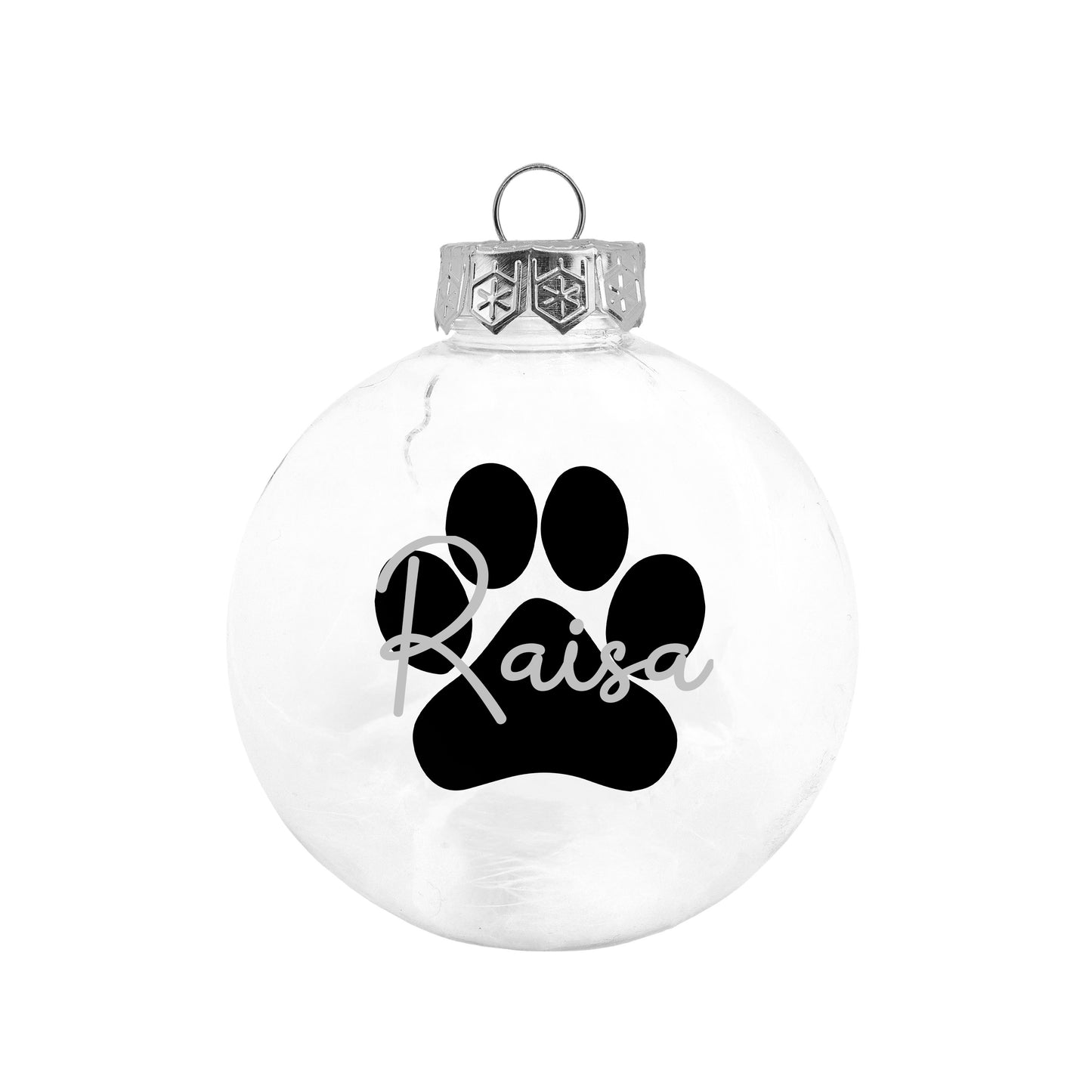 Kerstbal Witte Veertjes- Naam + Pootje