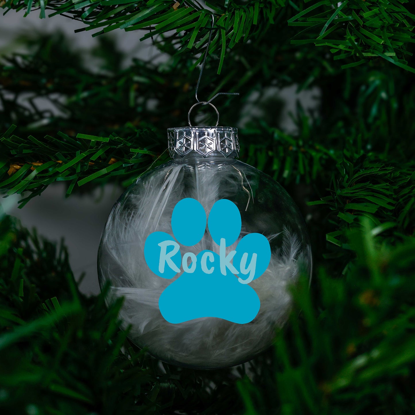 Kerstbal Witte Veertjes- Naam + Pootje