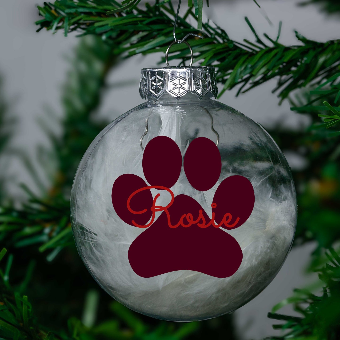 Kerstbal Witte Veertjes- Naam + Pootje