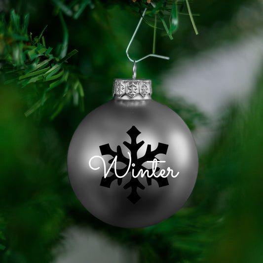 Kerstbal Zilver Mat - Naam + Sneeuwvlok