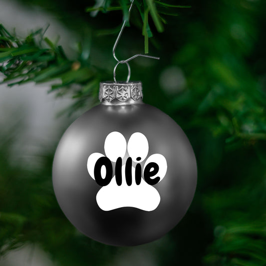 Kerstbal Zilver Mat - Naam + Pootje