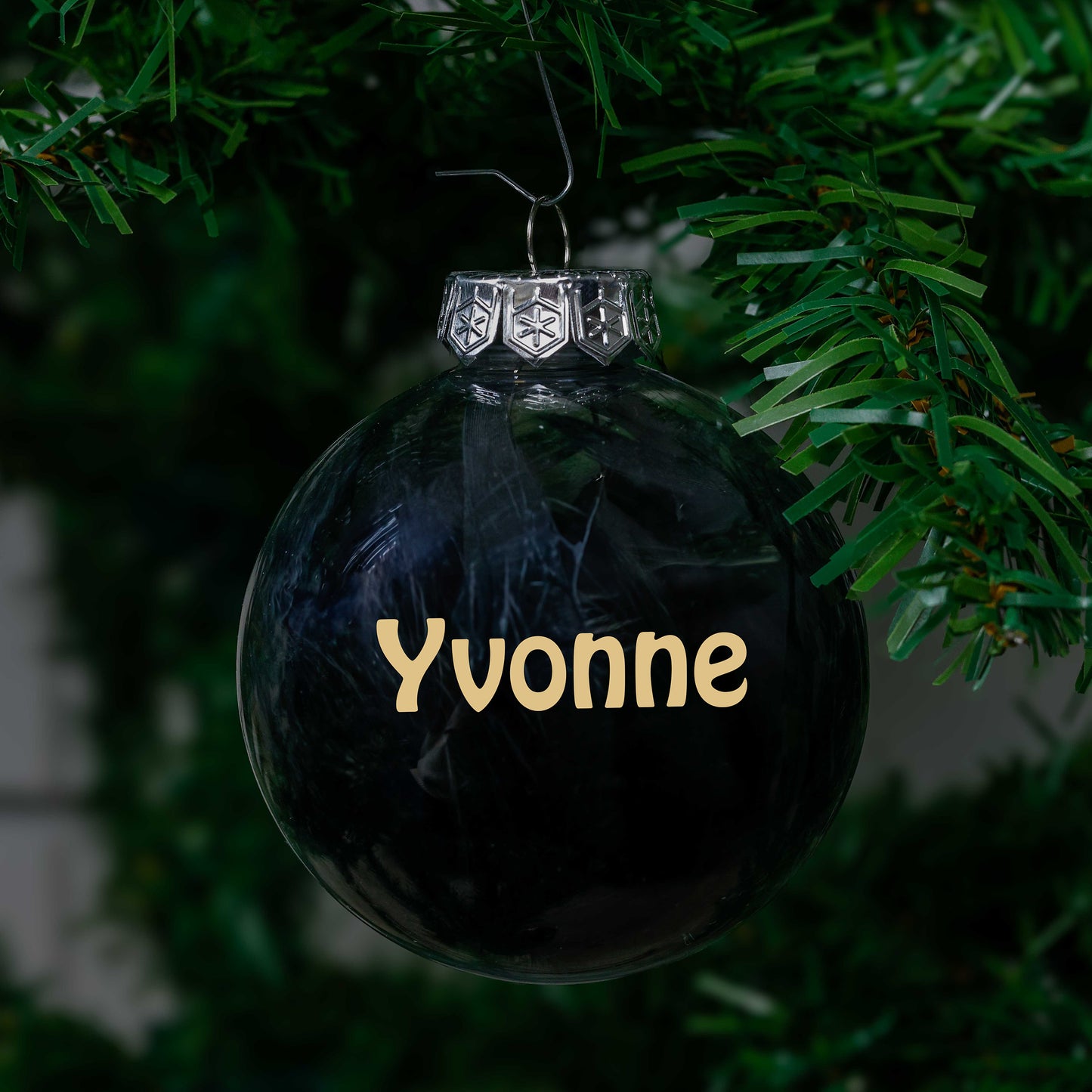 Kerstbal Zwarte Veertjes - Naam
