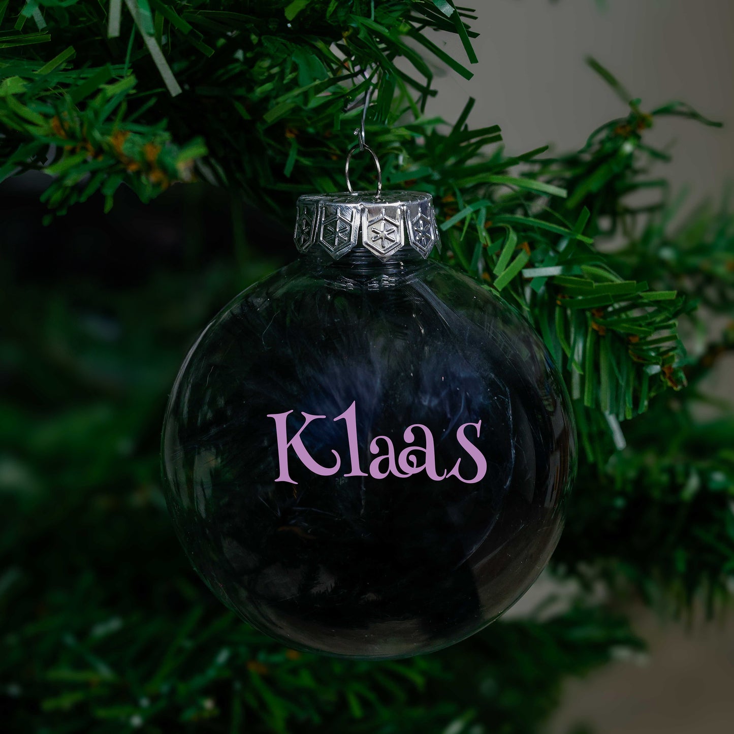 Kerstbal Zwarte Veertjes - Naam