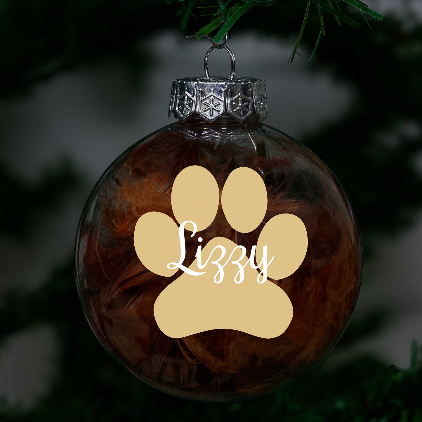 Kerstbal Bruine Veertjes- Naam + Pootje