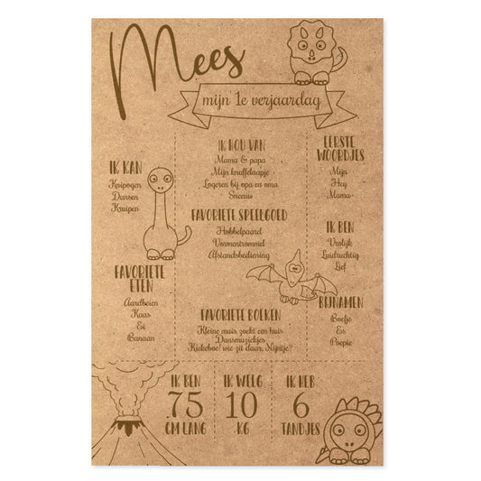 1e Verjaardag bord - Dino