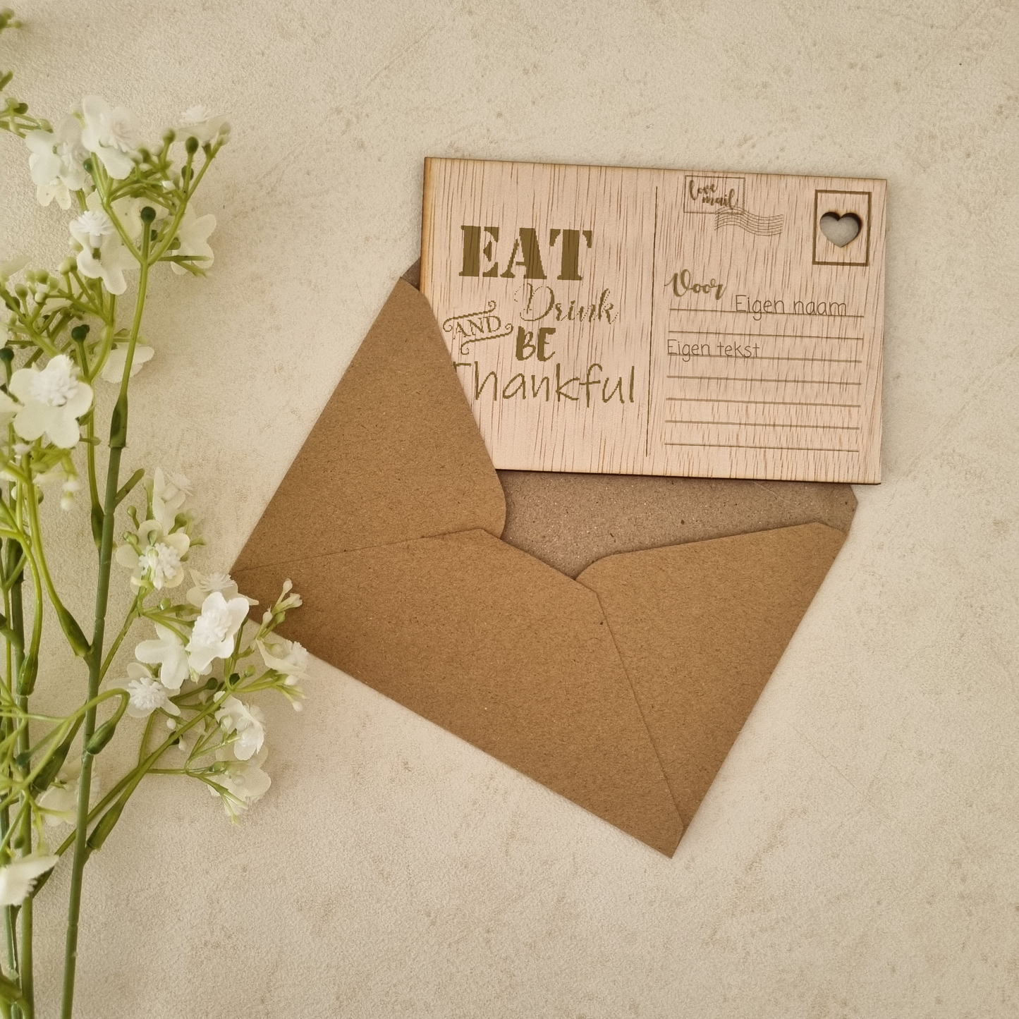 Houten kaart - Eat, drink and be thankful