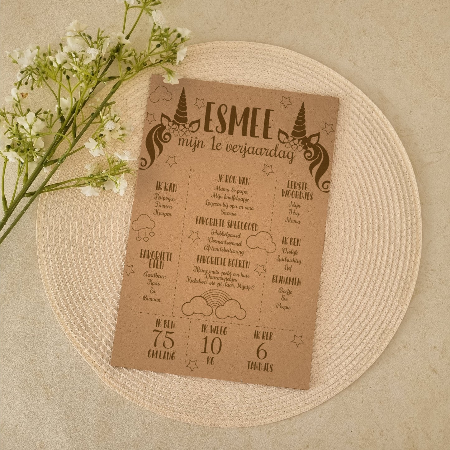 1e Verjaardag bord - Eenhoorn