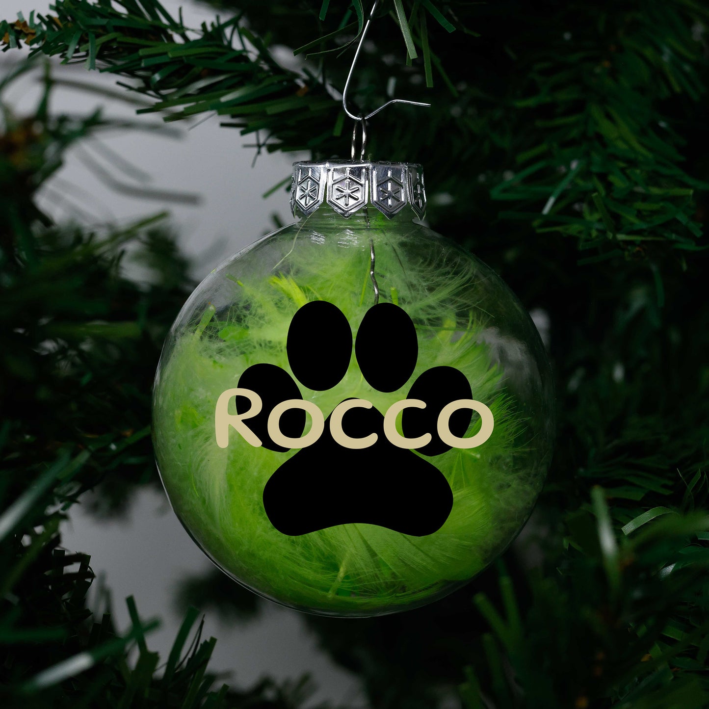 Kerstbal Groene Veertjes- Naam + Pootje