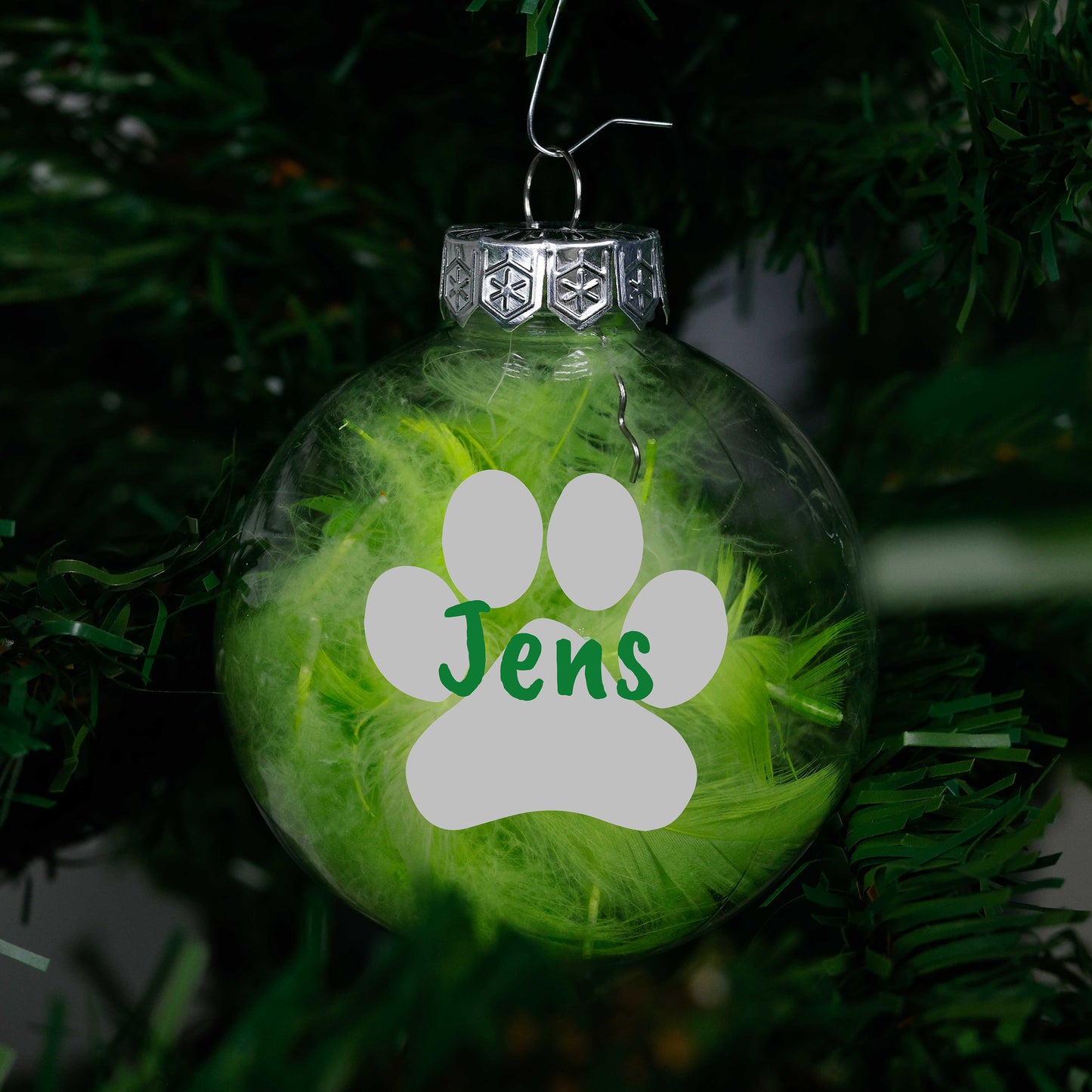 Kerstbal Groene Veertjes- Naam + Pootje