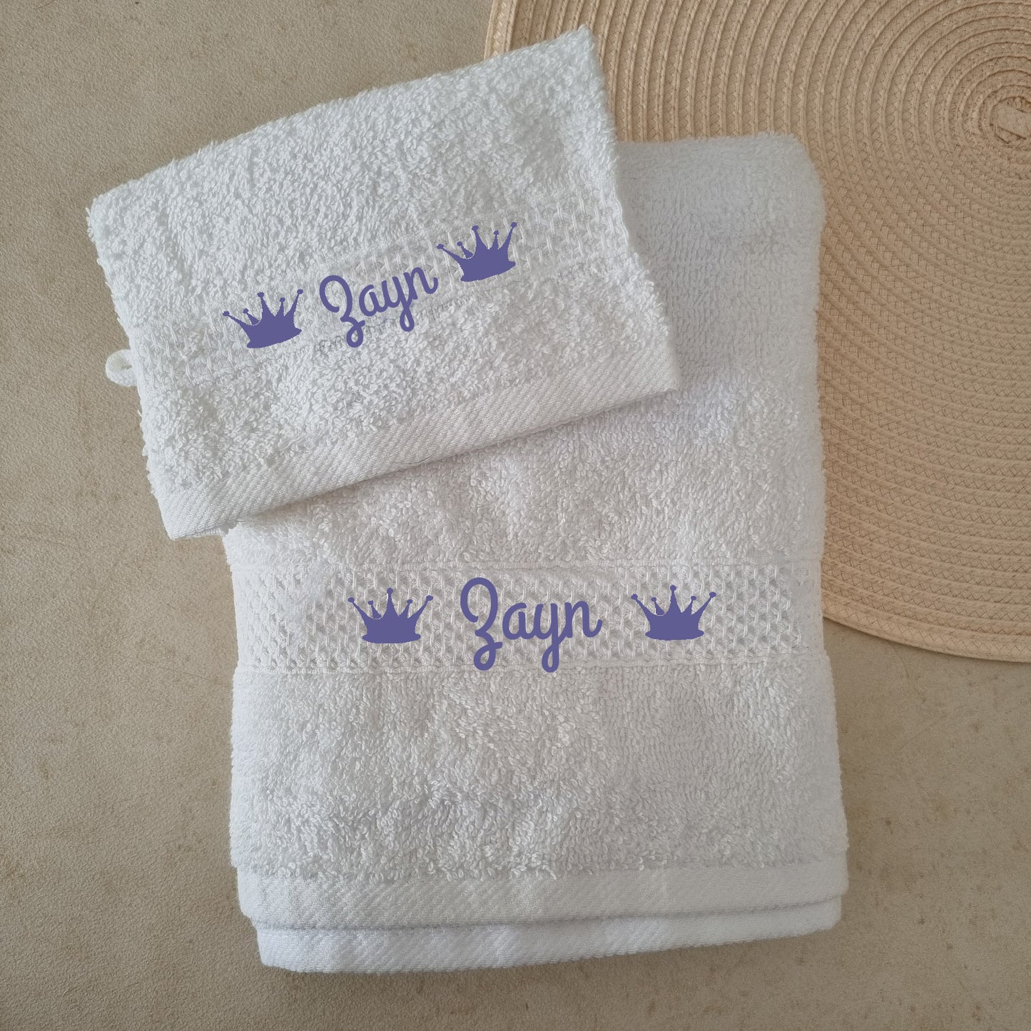 Set: Handdoek + Washandje met naam bedrukt