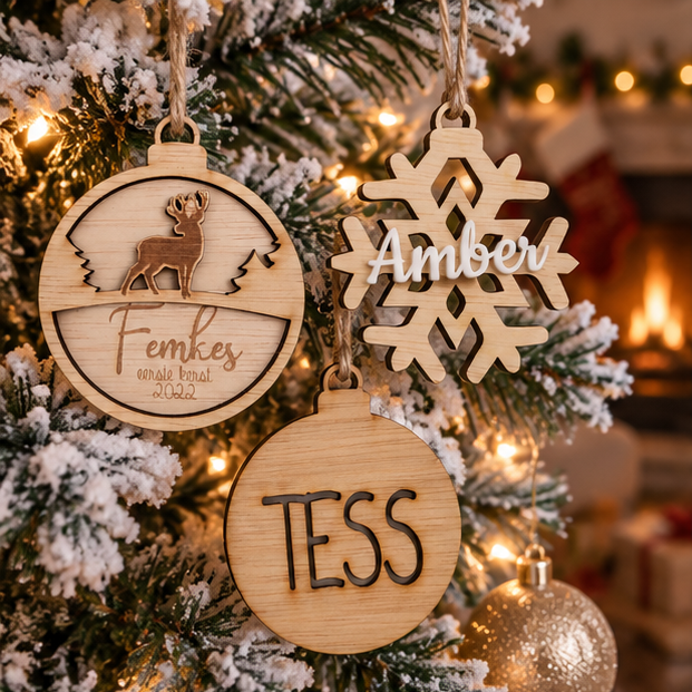 Houten kerstballen