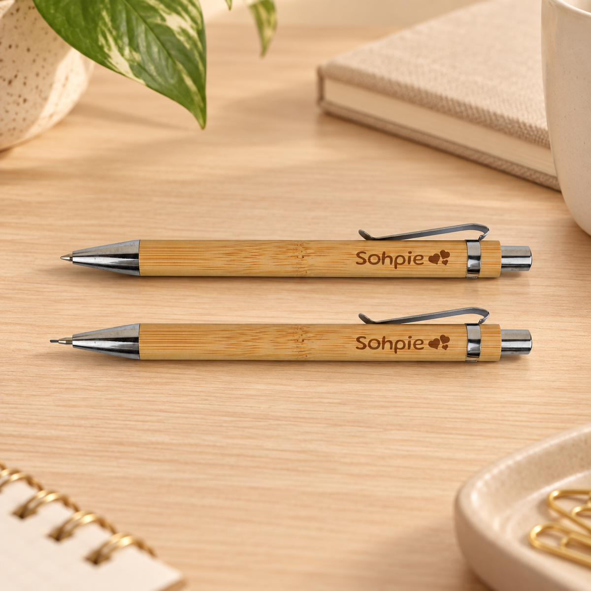 Bamboe set: pen + potlood