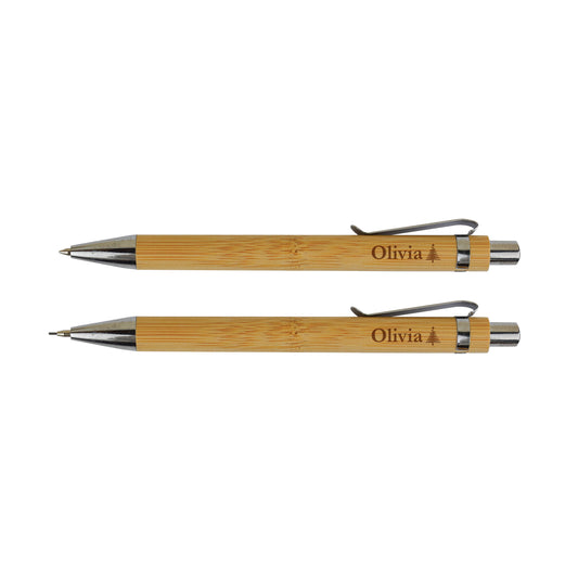 Bamboe Set: Pen + Potlood - Naam Kerst-Editie