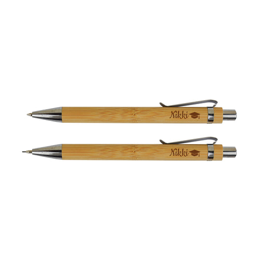 Bamboe Set: Pen + Potlood - Naam Geslaagd-Editie