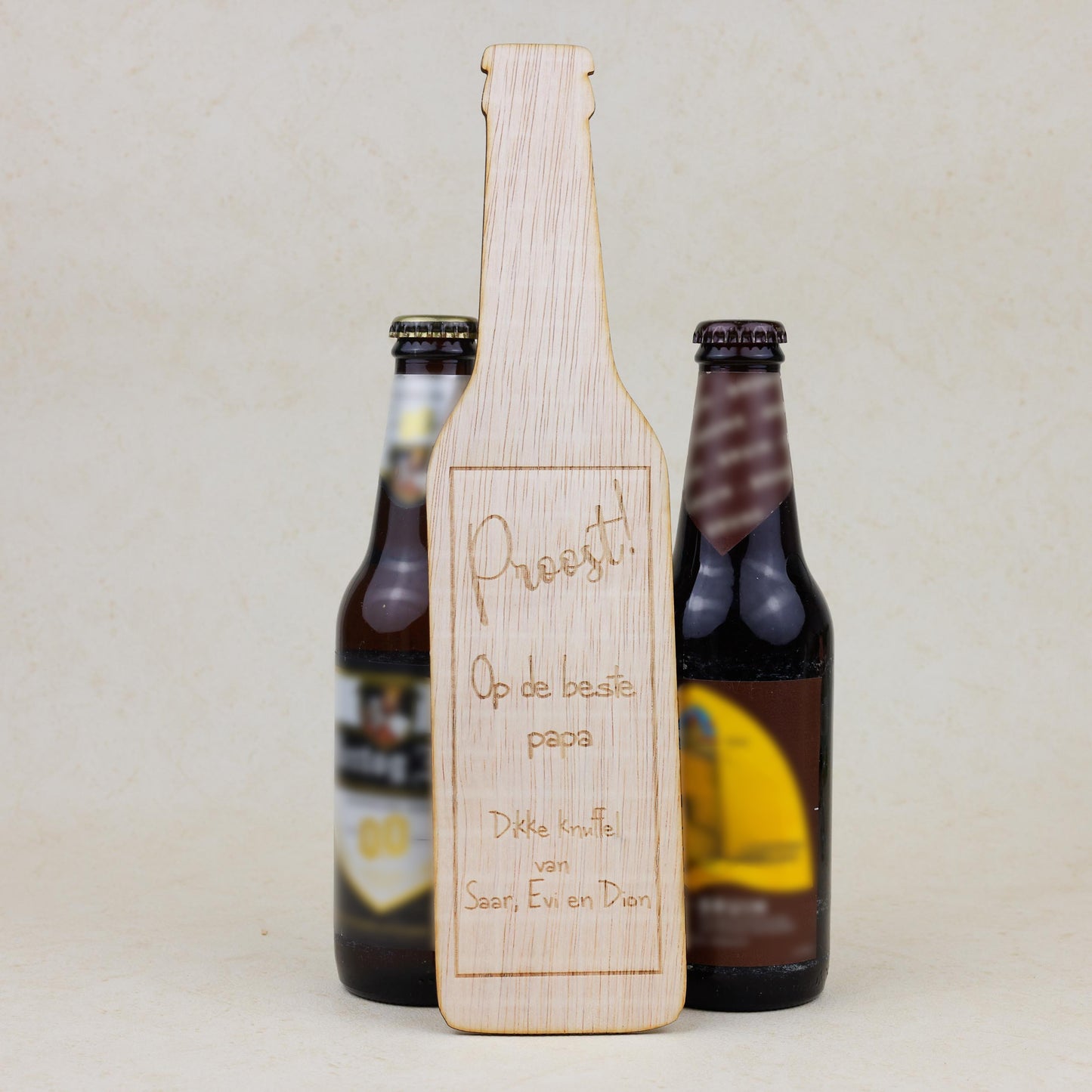Houten bierflesje