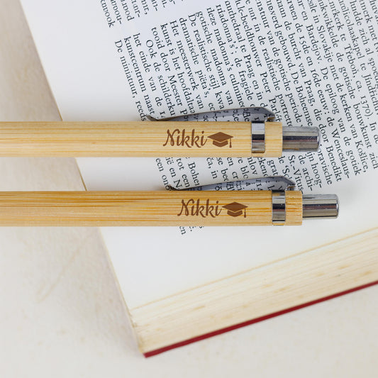 Bamboe Set: Pen + Potlood - Naam Geslaagd-Editie