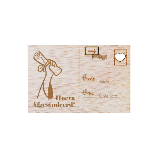Houten kaart - Hoera, Afgestudeerd