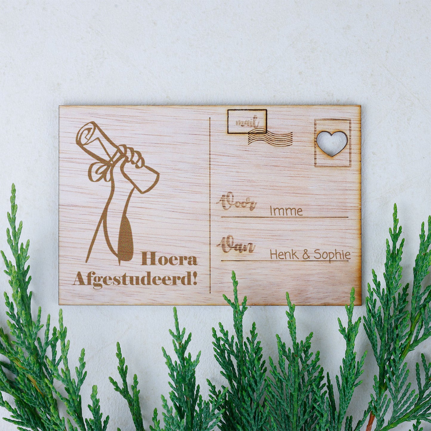 Houten kaart - Hoera, Afgestudeerd