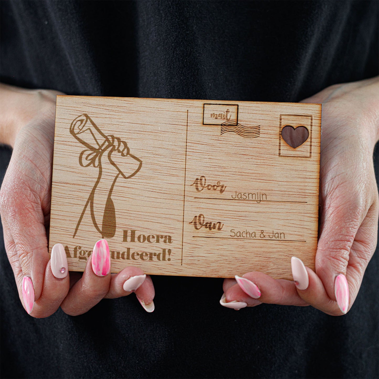 Houten kaart - Hoera, Afgestudeerd