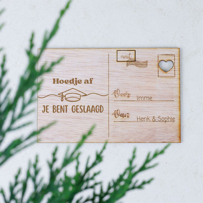 Houten kaart - Hoedje Af, Je Bent Geslaagd