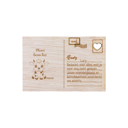 Houten kaart - Merci beau koe