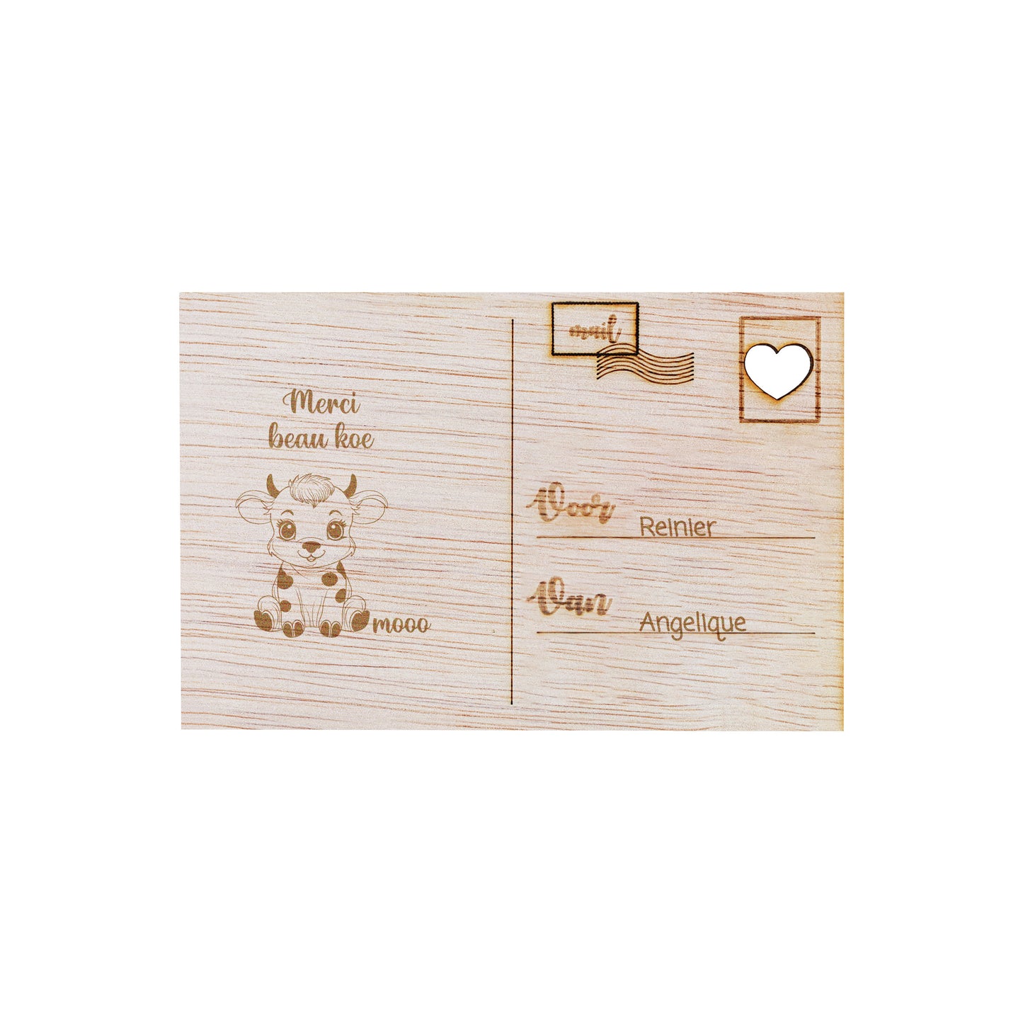 Houten kaart - Merci beau koe