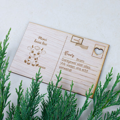 Houten kaart - Merci beau koe