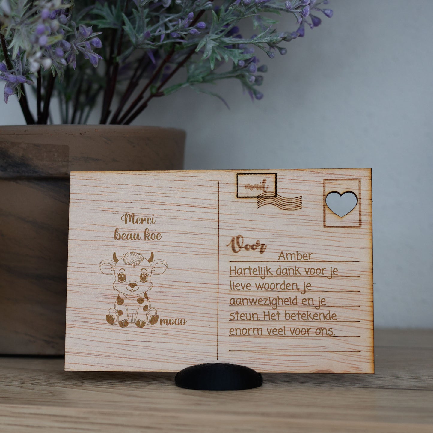 Houten kaart - Merci beau koe