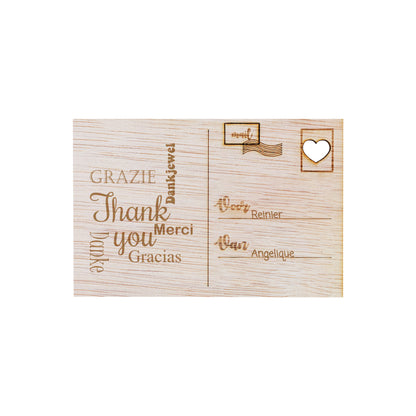 Houten kaart - Bedankt , Thank you, Grazie ...