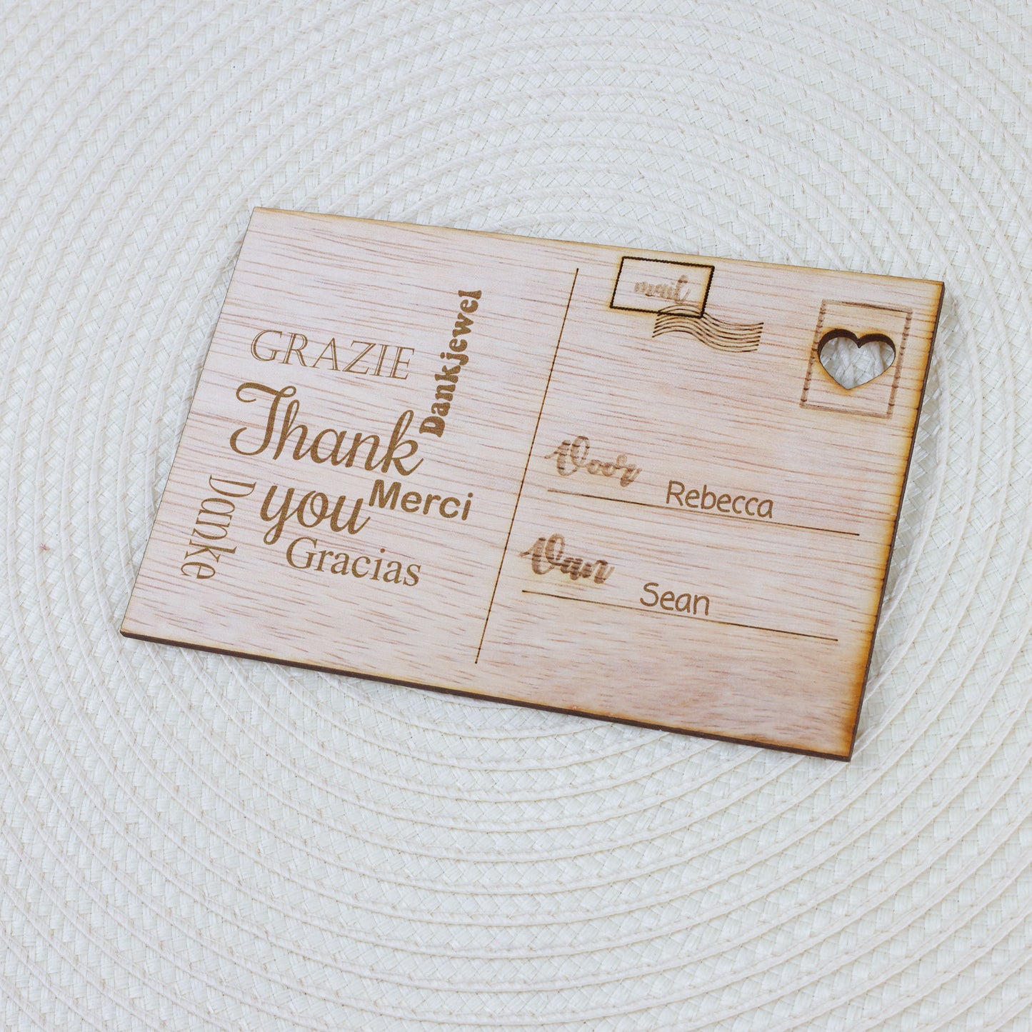 Houten kaart - Bedankt , Thank you, Grazie ...