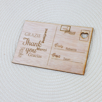 Houten kaart - Bedankt , Thank you, Grazie ...