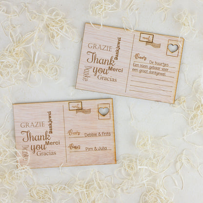 Houten kaart - Bedankt , Thank you, Grazie ...