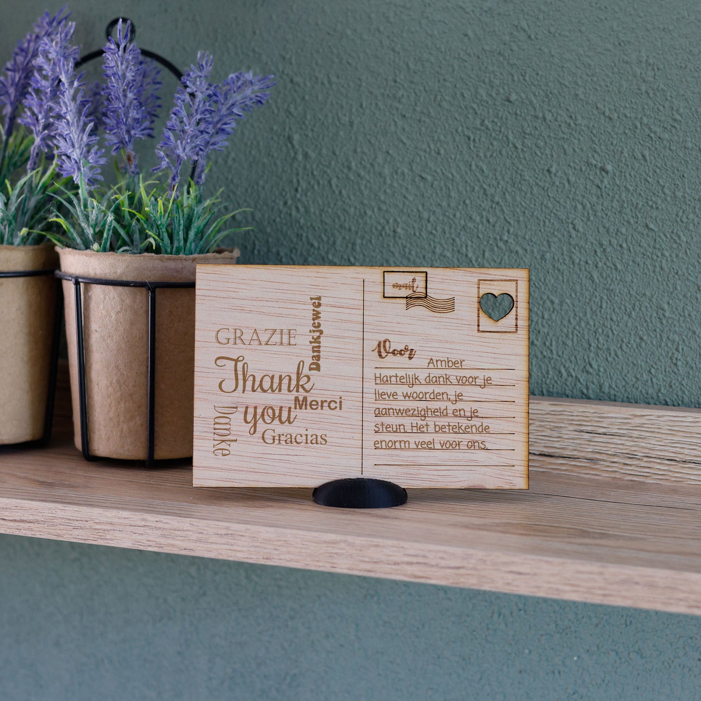 Houten kaart - Bedankt , Thank you, Grazie ...