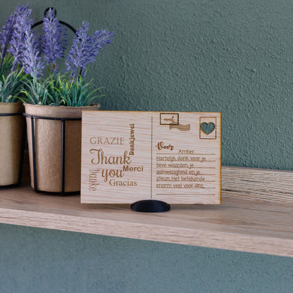 Houten kaart - Bedankt , Thank you, Grazie ...
