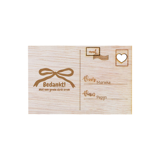 Houten kaart - Bedankt! Met een grote strik erom!