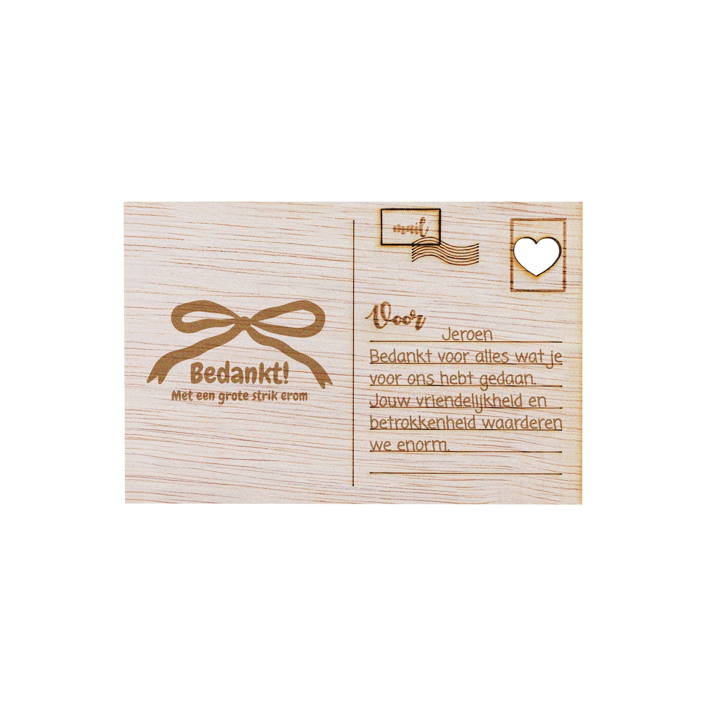 Houten kaart - Bedankt! Met een grote strik erom!