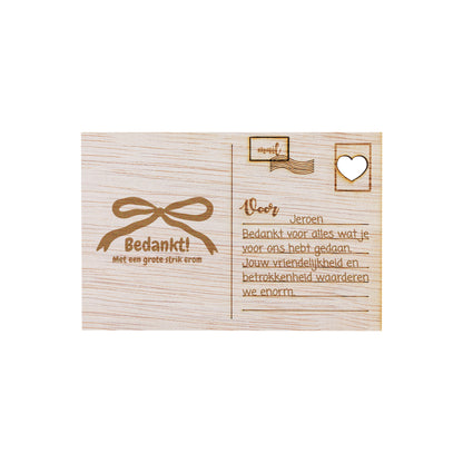 Houten kaart - Bedankt! Met een grote strik erom!