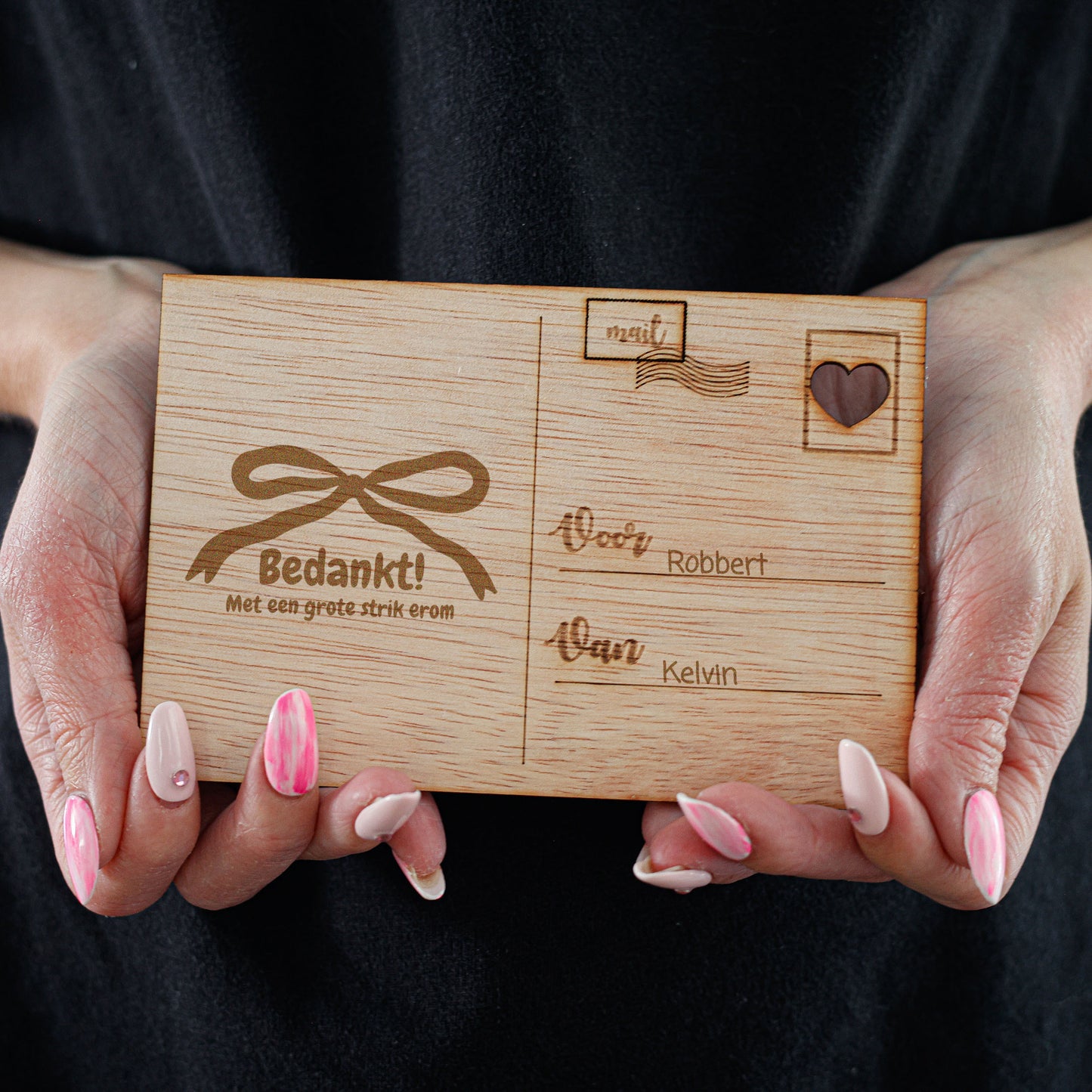 Houten kaart - Bedankt! Met een grote strik erom!