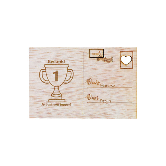 Houten kaart - Bedankt! Je bent een topper.