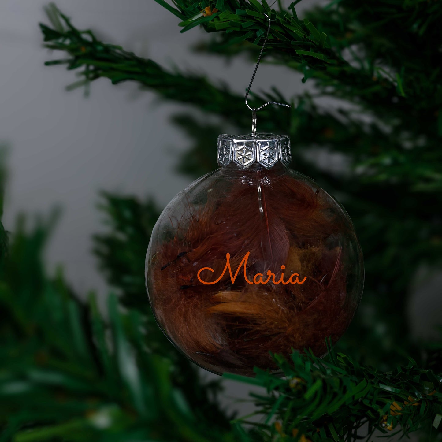 Kerstbal Bruine Veertjes - Naam