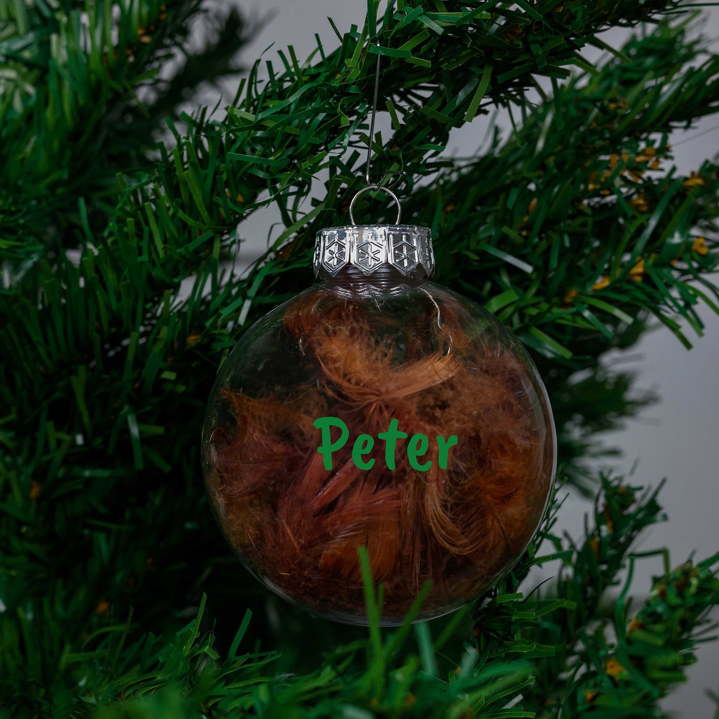 Kerstbal Bruine Veertjes - Naam